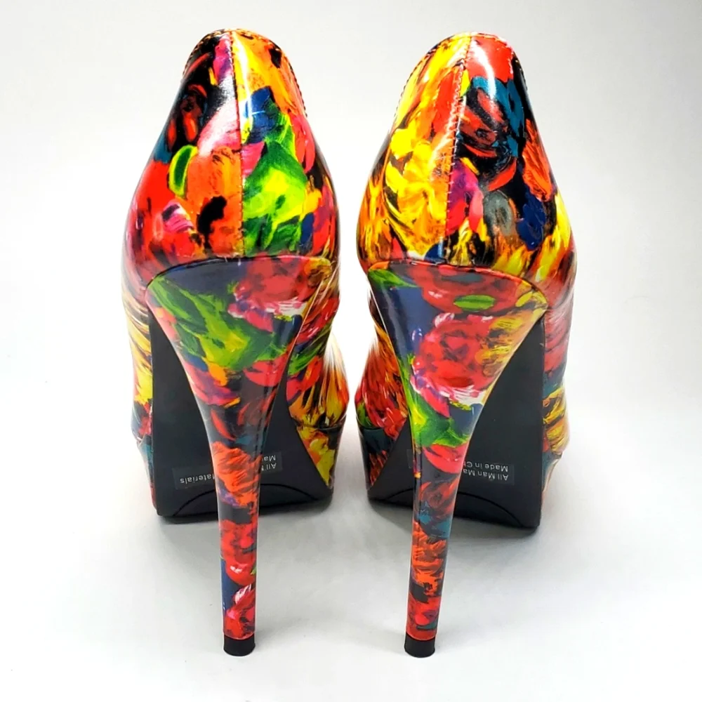 Wild Pair Dayton Multi Color Floral Platform Stilettos 7
